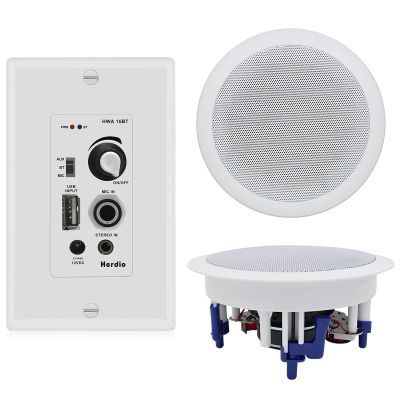 Herdio 5.25'' Home Audio Package Wall Mount Bluetooth Amplifier Receiver System with 300W in Ceiling Wall Passive Speakers Great for Home Theater Office Bathroom Kitchen Living Room (A Pair)