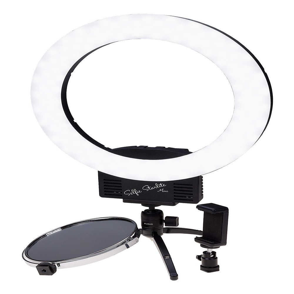 Fotodiox Selfie Starlite Mini Vlog Light w/Tabletop Tripod - 12in Bi-Color Dimmable LED Ring Light for Portrait, Photography, Makeup, YouTube, Live Streaming Video and More