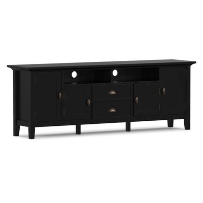 SIMPLIHOME Redmond TV Stand - 72 inch Wide Solid Wood Media Console in Black, Transitional Entertainment Center for Living Room for TVs up to 80 Inches with Drawers, Cabinets, and Cable Management