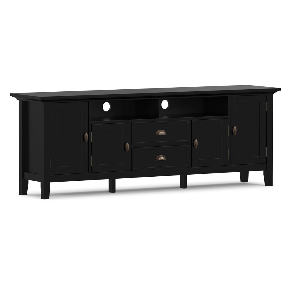SIMPLIHOME Redmond TV Stand - 72 inch Wide Solid Wood Media Console in Black, Transitional Entertainment Center for Living Room for TVs up to 80 Inches with Drawers, Cabinets, and Cable Management