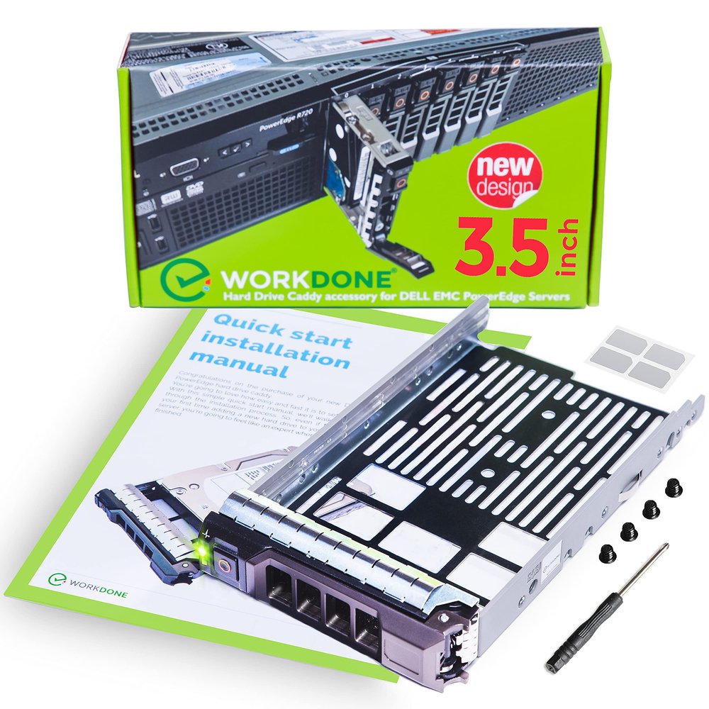 WORKDONE 3.5 inch Hard Drive Caddy Tray - Compatible for Dell PowerEdge Selected 13th-11th Gen. Servers - SAS SATA HDD Adapter Sled - Easy Setup with Detailed Manual - Sled Front Sticker Labels