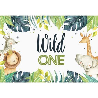 DORCEV 10x7ft Wild One Theme Backdrop Jungle Safari Animal Theme 1st Birthday Party Photography Background Tropical Forest Leaf Elephant Lion Giraffe Party Cake Table Banner Child Photo Studio Props