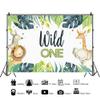 DORCEV 10x7ft Wild One Theme Backdrop Jungle Safari Animal Theme 1st Birthday Party Photography Background Tropical Forest Leaf Elephant Lion Giraffe Party Cake Table Banner Child Photo Studio Props view 2