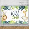 DORCEV 10x7ft Wild One Theme Backdrop Jungle Safari Animal Theme 1st Birthday Party Photography Background Tropical Forest Leaf Elephant Lion Giraffe Party Cake Table Banner Child Photo Studio Props view 3