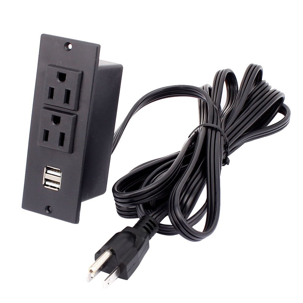 Aexit AC125V 15A US Plug 2 US Outlet 2 USB Ports Forniture Power Distribution Units (4674810e83207482cc8b464c3677e76d)