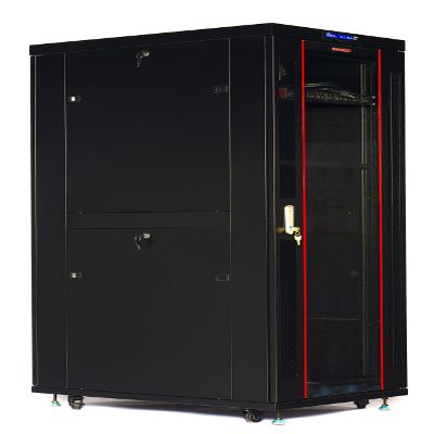 32U32in Depth Floor Standing Server Rack Cabinet. Glass Door (Temperature Control Panel+Sensor, 4 Fans,8way PDU(ROHC),Spring Lunch Looking Doors, 4 castors, 1 Shelf, 3 Brash Cable Entry-Free!!!)