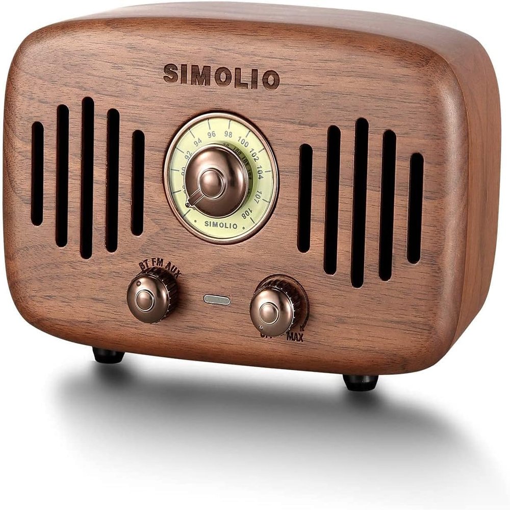 SIMOLIO Vintage Radio Retro Bluetooth Speakers, Loud and Powerful 2x8W Ultimate Stereo Sound, Nature Black Walnut Wooden Speaker with FM Radio & AUX, Bluetooth CSR Chip, HD Sound and Bass, Gift Ideas