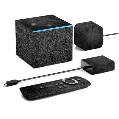 MightySkins Skin for Amazon Fire TV Cube (2020) - Black Leather | Protective, Durable, and Unique Vinyl Decal wrap Cover | Easy to Apply, Remove, and Change Styles | Made in The USA