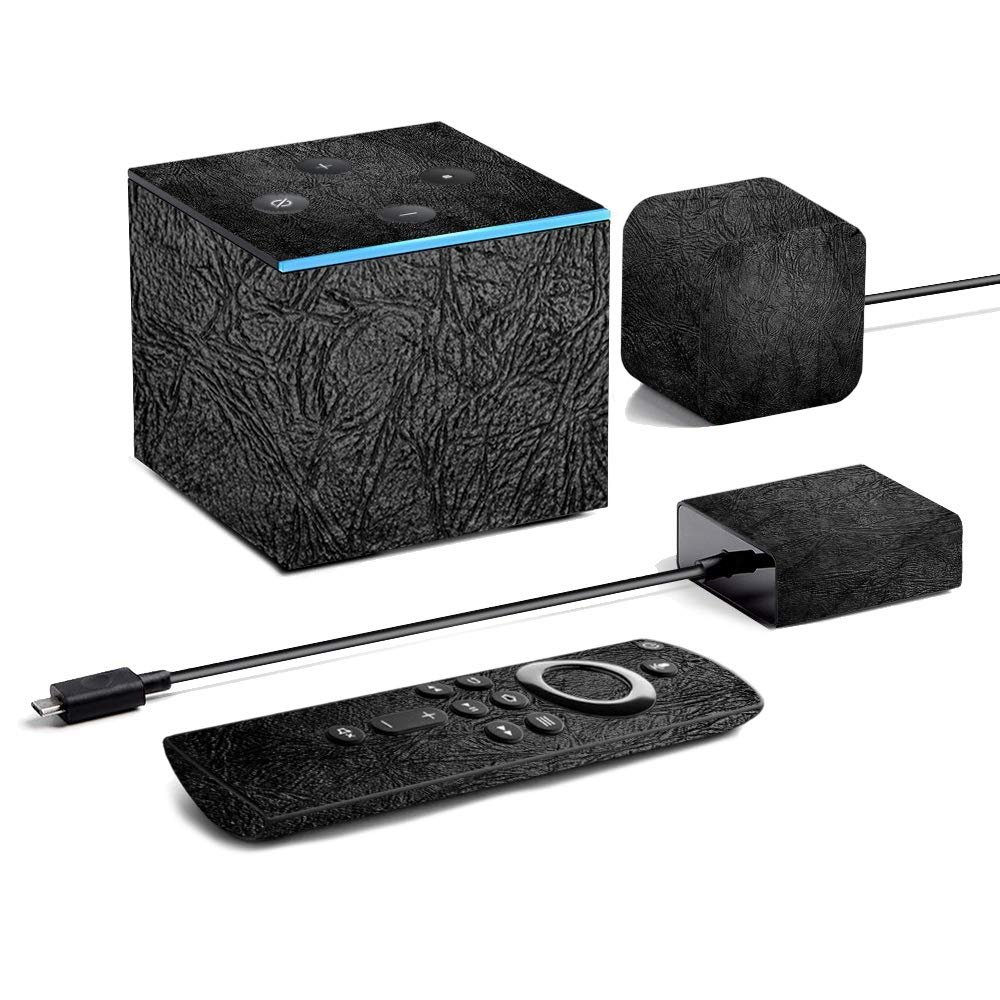 MightySkins Skin for Amazon Fire TV Cube (2020) - Black Leather | Protective, Durable, and Unique Vinyl Decal wrap Cover | Easy to Apply, Remove, and Change Styles | Made in The USA
