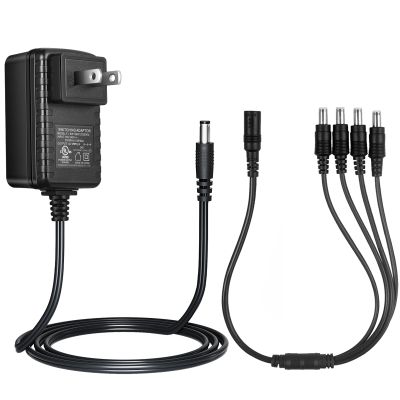 12V 2A Security Camera Power Supply, 12V Power Adapter AC 100-240V to DC Compatible with CCTV Camera/DVR/NVR/Led Strip Lights/Router/Monitor/Keyboard,with 4 Ways Splitter CableUL Listed