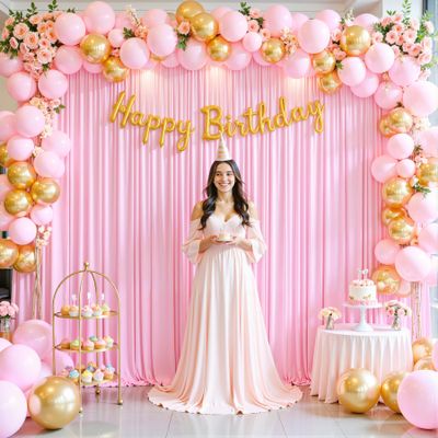 10ft x 7ft Pink Backdrop Curtain for Parties Light Pink Wrinkle Free Backdrop Drapes Panels for Baby Shower Wedding Birthday Photo Gender Reveal Photography Polyester Fabric Background Decoration
