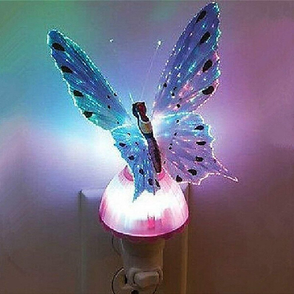 EONLYX Butterfly Night Light, Fiber Optic Butterfly Wall Lamp,Kids Plug LED Color Changing Night Light for Bedroom, Living Room,Baby Room (Purple)