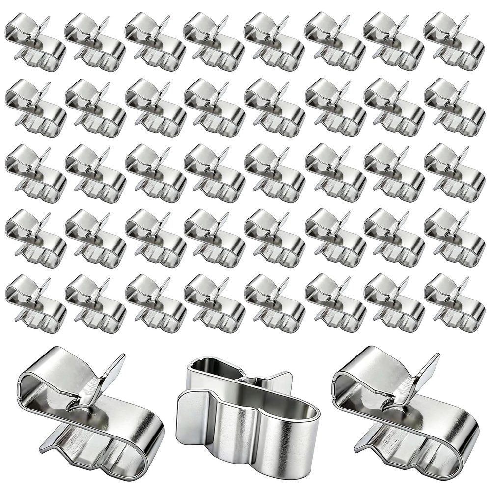 50 Pack 20mm Total Length Stainless Steel Cable Clips Stainless Steel Double-clamp Frame Wire Clips