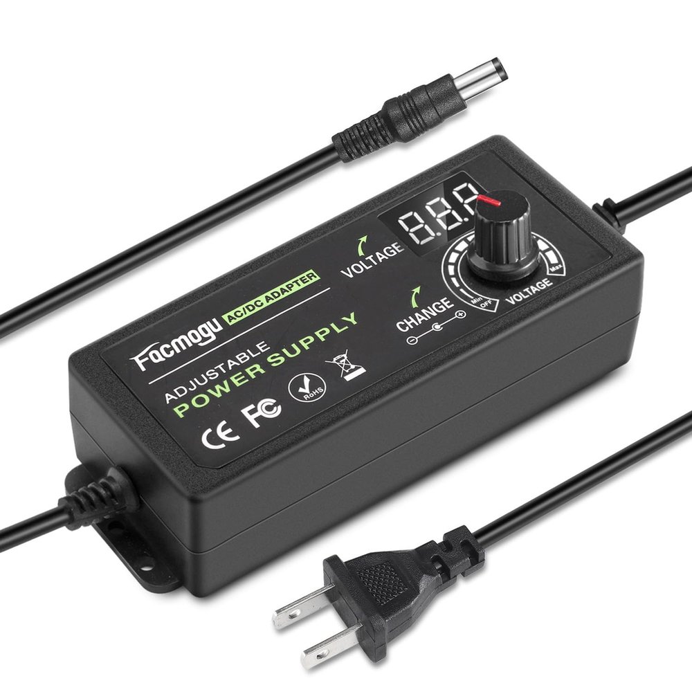 Facmogu 9V-24V 3A 72W Adjustable Power Adapter with LED Display, Multi-Voltage 100V-240V AC to DC 9V 12V 15V 16V 18V 19V 20V Universal AC/DC Variable Power Supply, Various Voltage AC to DC Converter