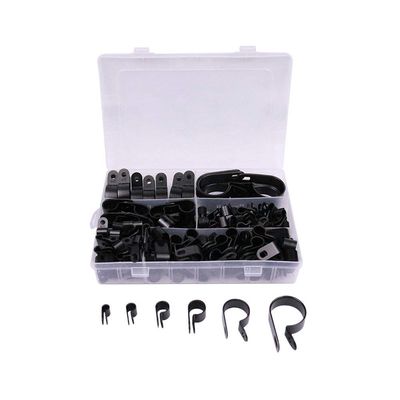 200 Pcs Cable Clamp R-Type Nylon Screws Plastic 3/16" 1/4" 3/8" 1/2" 3/4" 1" Clips Fasteners for Cord Management 6 Sizes (Black)