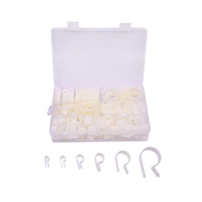200 Pcs Cable Clamp R-Type Nylon Screws Plastic 3/16" 1/4" 3/8" 1/2" 3/4" 1" Clips Fasteners for Cord Management 6 Sizes (White)