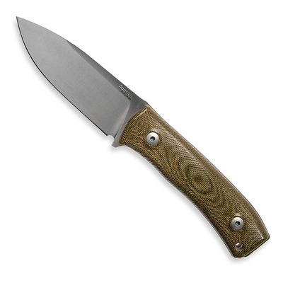 Lion Steel M4 Fixed Blade Camping and Outdoor Knife, M390 Steel Hollow Grind Drop Point Blade, Green Canvas Handle, Includes Double Stitched Leather Sheath, Green Micarta