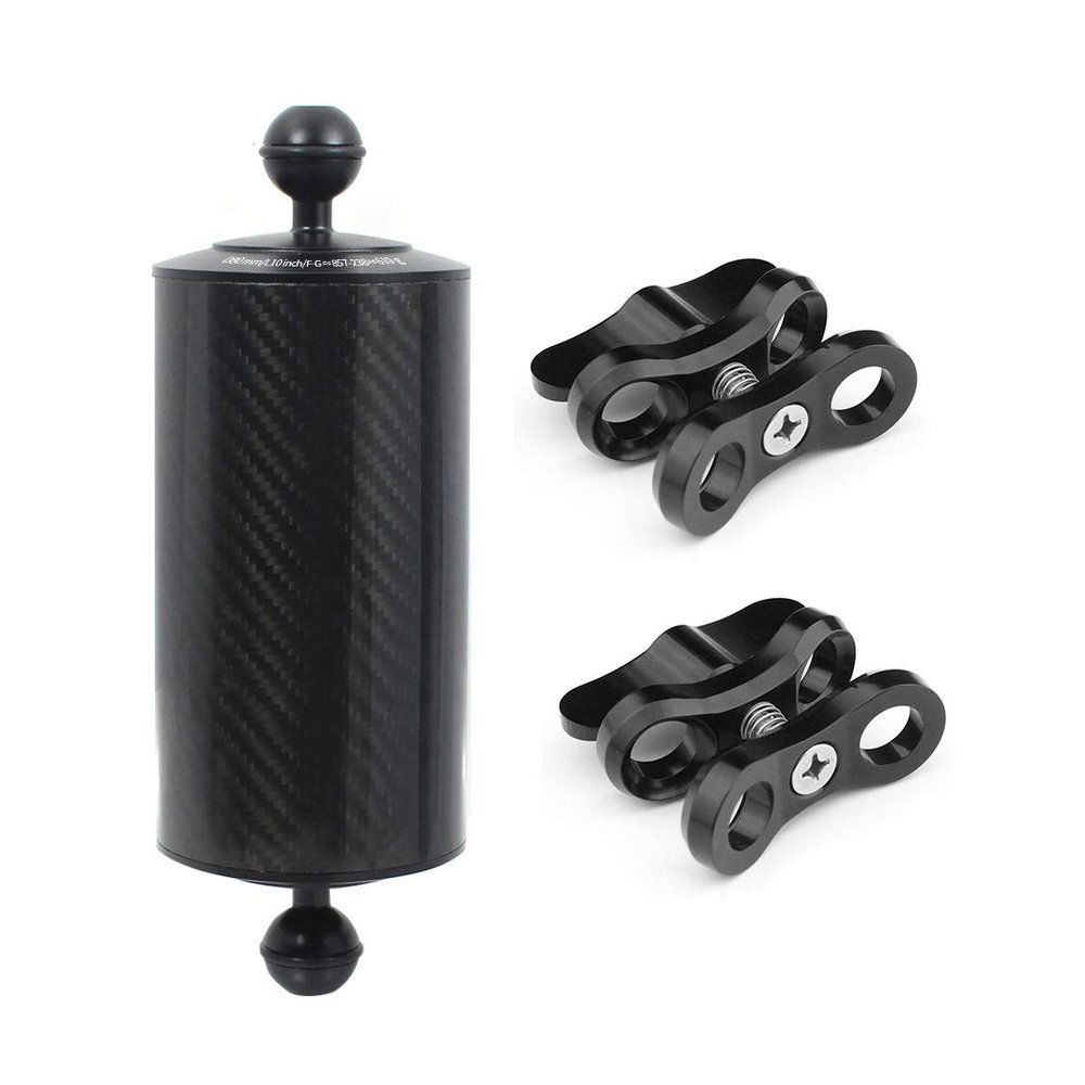 BGNING Carbon Fiber Float Arm Aquatic Dual Floating Ball Arm Extend Bracket Diving Buoyancy Arm D80MM for Underwater Camera Diving Tray (8inch+Ball Clip)