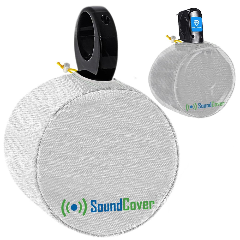 SoundCover White 600D Marine Wake Tower Speaker Covers Medium (H 9.8" W 9.8" D 12") Weather-Resistant Covers for Marine & ATV Speakers