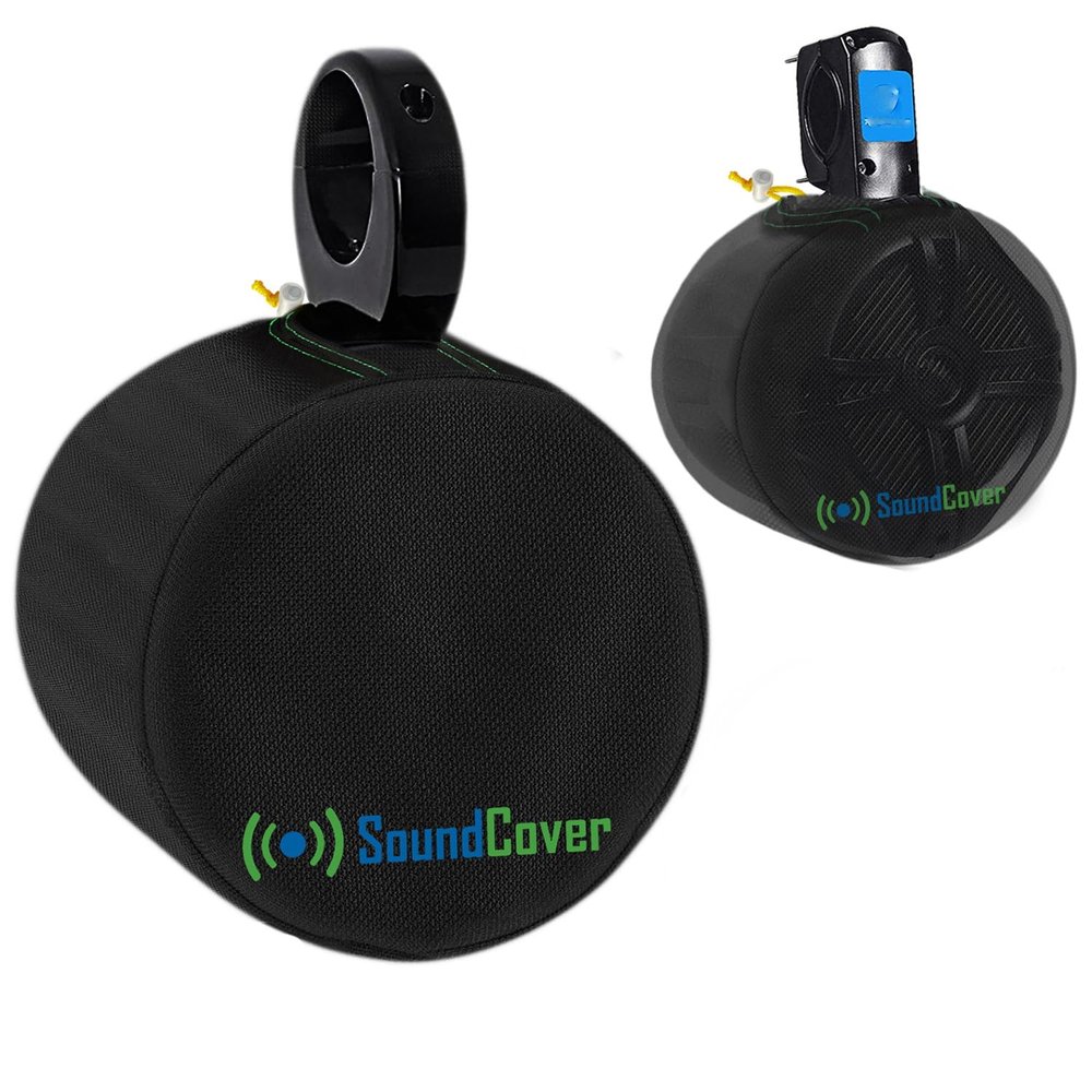 SoundCover Black 600D Marine Wake Tower Speaker Covers Medium (H 9.8" W 9.8" D 12") Weather-Resistant Covers for Marine & ATV Speakers