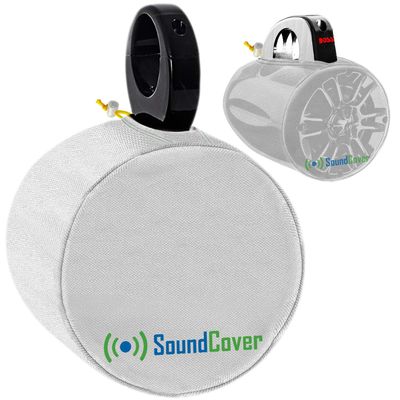 SoundCover White 600D Marine Wake Tower Speaker Covers Small (H 7.9" W 7.9" D 8.3") Weather-Resistant Covers for Marine & ATV Speakers