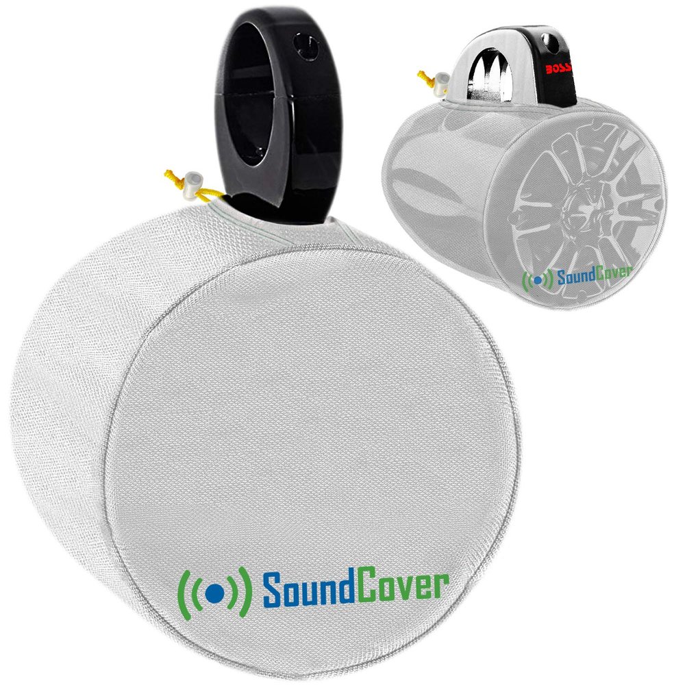 SoundCover White 600D Marine Wake Tower Speaker Covers Small (H 7.9" W 7.9" D 8.3") Weather-Resistant Covers for Marine & ATV Speakers