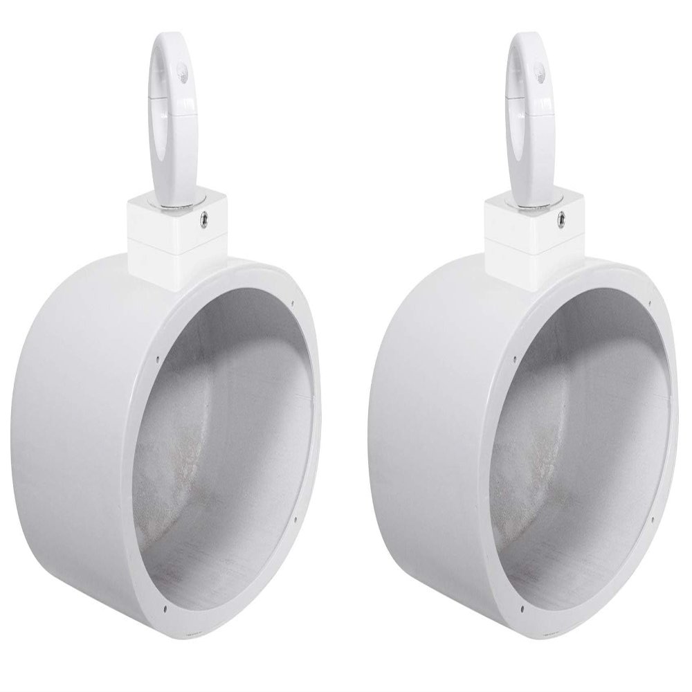 Rockville MAC69W Bundle: (2) 6x9 in White Aluminum Wakeboard Tower Speaker Pods, (2) MAC360W 360 Swivel Mount Clamps, for Wakeboard Towers, 4-Items