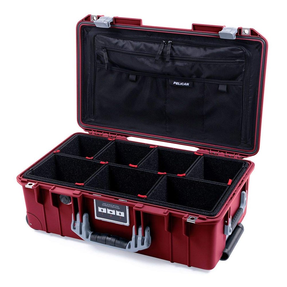 Pelican Oxblood & Silver 1535 air case with TrekPak dividers & Combo-Pouch lid Organizer.