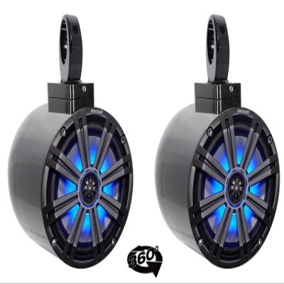 (2) Kicker KM8 8" LED 360 Swivel Black Aluminum Wakeboard Tower Speakers