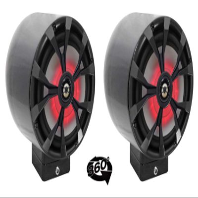 Rockville RKL80MB Bundle: (2) 8" 900-Watt Black Marine Boat Speakers with LED, (2) MAC80B Aluminum Wakeboard Tower Pods, (2) MAC360B 360 Swivel Mount Clamps, for Boats and Towers, 6-Items