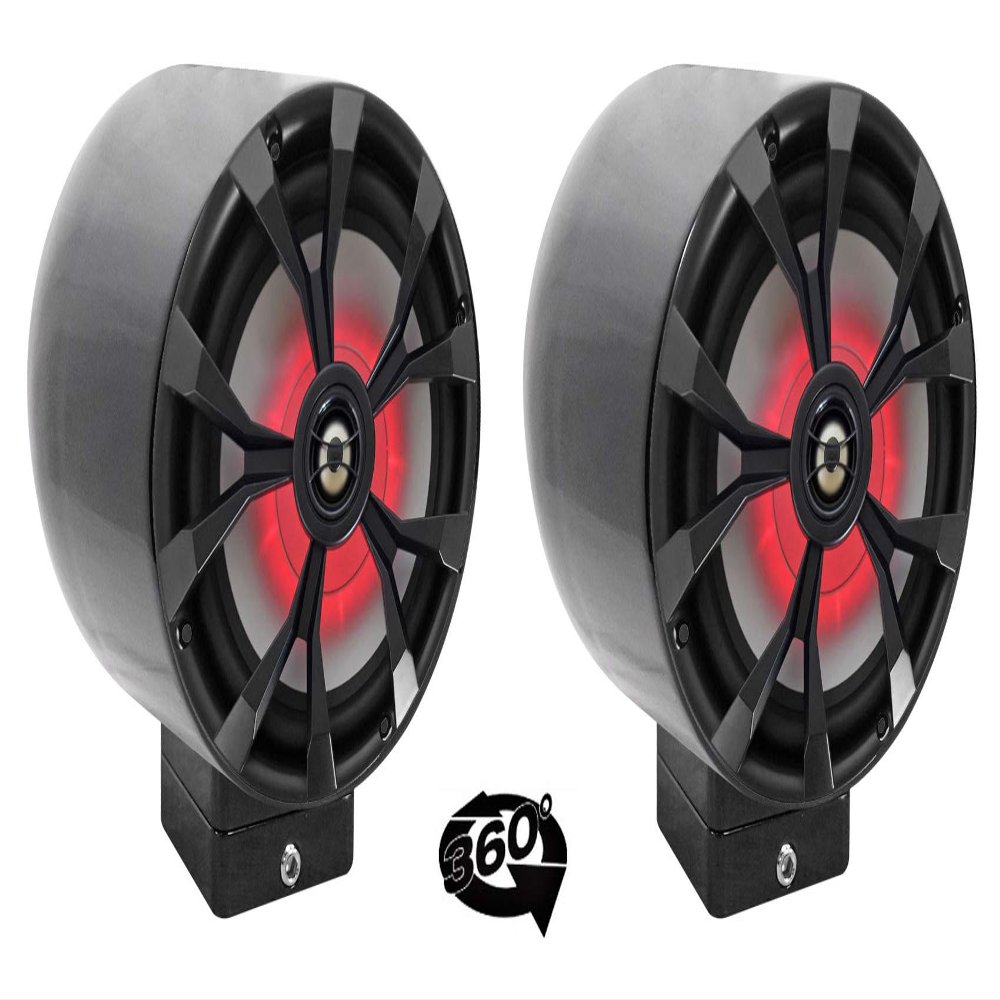 Rockville RKL80MB Bundle: (2) 8" 900-Watt Black Marine Boat Speakers with LED, (2) MAC80B Aluminum Wakeboard Tower Pods, (2) MAC360B 360 Swivel Mount Clamps, for Boats and Towers, 6-Items