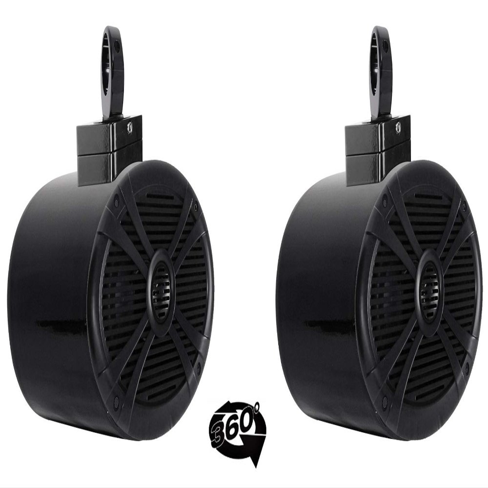 Rockville RMSTS69B Bundle: (2) 6x9 in 1000-Watt 2-Way Waterproof Marine Boat Speakers, (2) MAC69B Aluminum Wakeboard Tower Pod Enclosures, (2) MAC360B 360-Degree Swivel Surface Mount Clamps, 6-Items