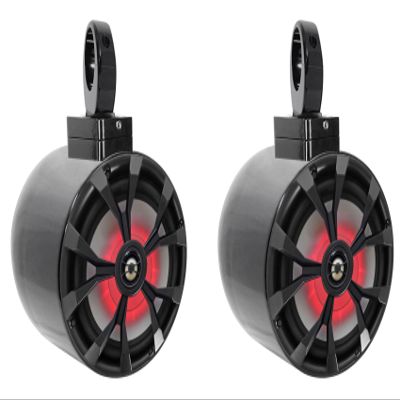 Rockville RKL80MB Bundle: (2) 8" 900-Watt 2-Way Marine Boat Speakers with LED, (2) MAC80B Black Aluminum Wakeboard Tower Pods, (2) MAC360B 360 Swivel Surface Mount Clamps, 6-Items