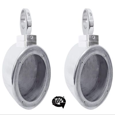 Rockville MAC525S 5.25 in 360 Swivel Chrome Wakeboard Tower Speaker Pods with MAC360C Surface Mount Clamps, Pair