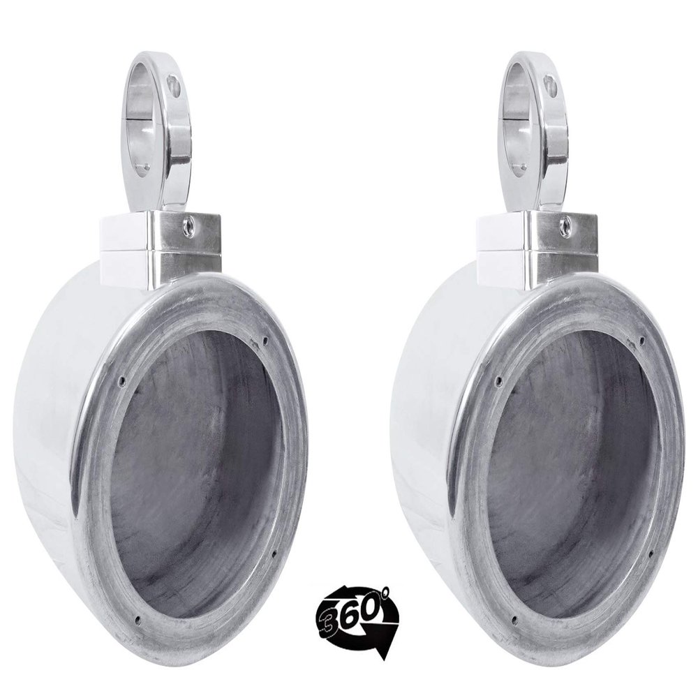 Rockville MAC525S 5.25 in 360 Swivel Chrome Wakeboard Tower Speaker Pods with MAC360C Surface Mount Clamps, Pair