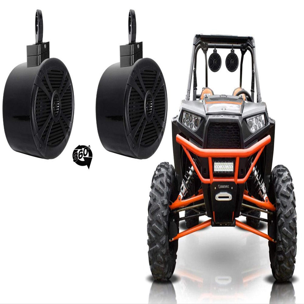Rockville RMSTS69B Bundle: (2) 6x9 in 1000W 2-Way Waterproof Marine Speakers, (2) MAC69B Aluminum Pod Enclosures, (2) MAC360B 360-Degree Swivel Surface Mount Clamps for RZR/ATV/UTV 6-Items