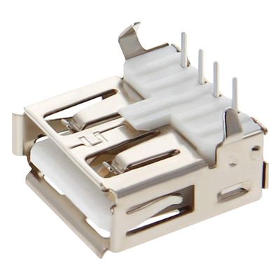 Fielect 20Pcs USB-A Female Socket Jack Connector 4 Pin Bend Foot 90 Degree with Back Cover PCB Connector, Repair Replacement Adapter