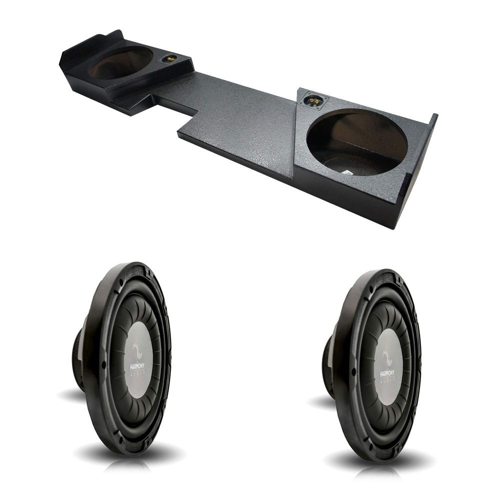 Compatible with 2014-2018 Chevy Silverado Double Cab Harmony HA-F124 Dual 12" Rhino Coated Sub Box 2 Ohm New