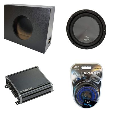 Harmony Audio Universal Regular Standard Cab Truck Bundle R124 Single 12" Rhino Coated Sub Box & CXA400.1