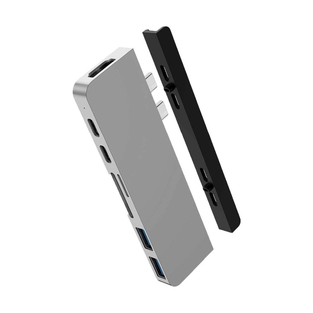 HyperDrive Duo 7-in-2 MacBook USB C Hub for Mac w/Dual Ports, 4K60Hz HDMI, 40Gbps USB-C 100W Power Delivery, USB-A, SD/MicroSD, Magnetic Mount (Silver)