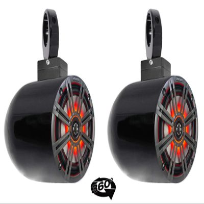 (2) Kicker KM65 6.5" LED 360 Swivel Black Aluminum Wakeboard Tower Speakers