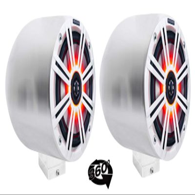 (2) Kicker KM65 6.5" LED 360 Degree Swivel Chrome Surface Mount Boat Speakers