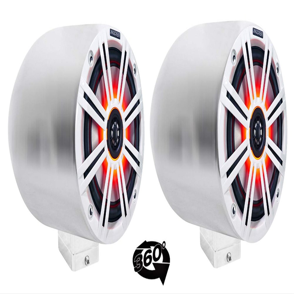 (2) Kicker KM65 6.5" LED 360 Degree Swivel Chrome Surface Mount Boat Speakers