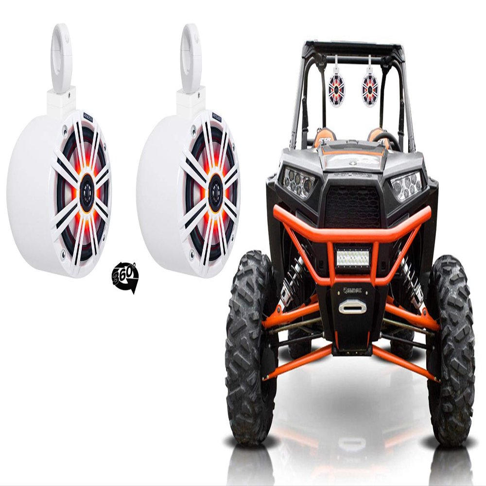 2 Kicker KM65 6.5" LED 360 Swivel White Aluminum Tower Speakers for RZR/ATV/UTV