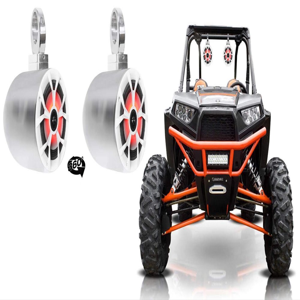 Rockville RKL65MBW Bundle: (2) 6.5" 700-Watt Marine Speakers with LED and Black/White Grilles, (2) MAC65S Aluminum Wakeboard Tower Speakers, (2) MAC360C 360 Swivel Mount Clamps, 6-Items