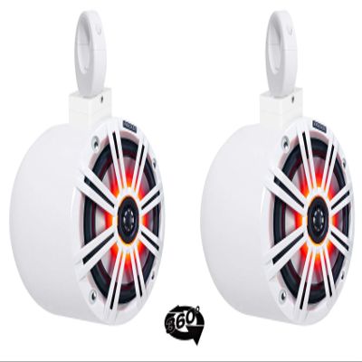 (2) Kicker KM65 6.5" LED 360 Swivel White Aluminum Wakeboard Tower Speakers