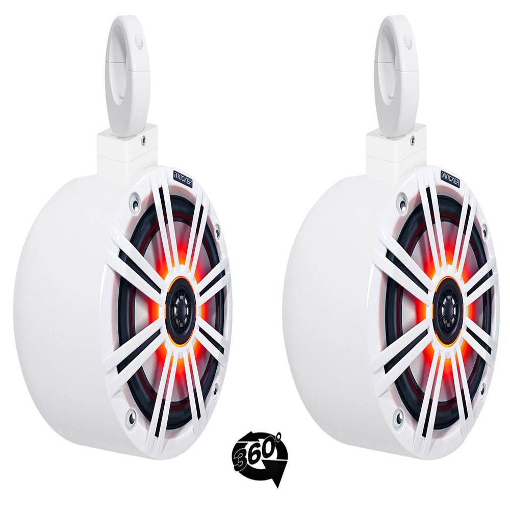 (2) Kicker KM65 6.5" LED 360 Swivel White Aluminum Wakeboard Tower Speakers