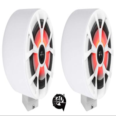 Rockville (2) 6.5" LED 360 Swivel White Aluminum Surface Mount Boat Speakers