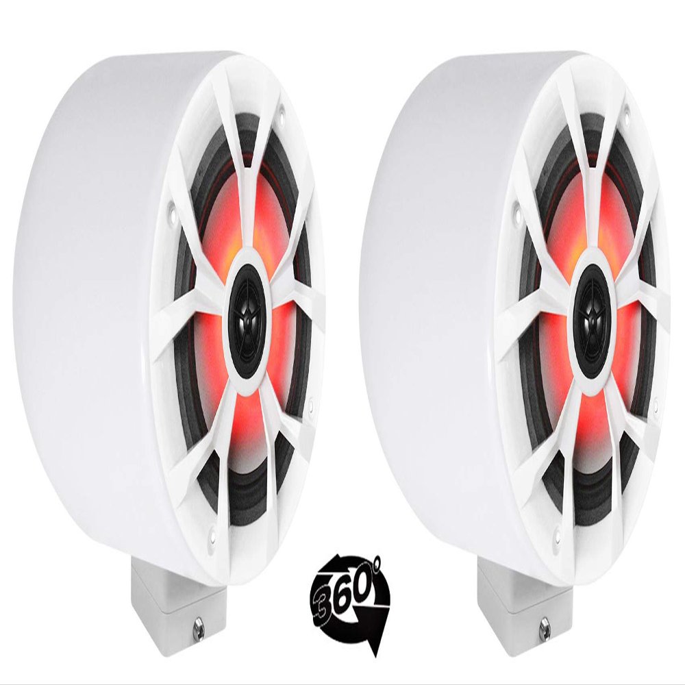 Rockville (2) 6.5" LED 360 Swivel White Aluminum Surface Mount Boat Speakers