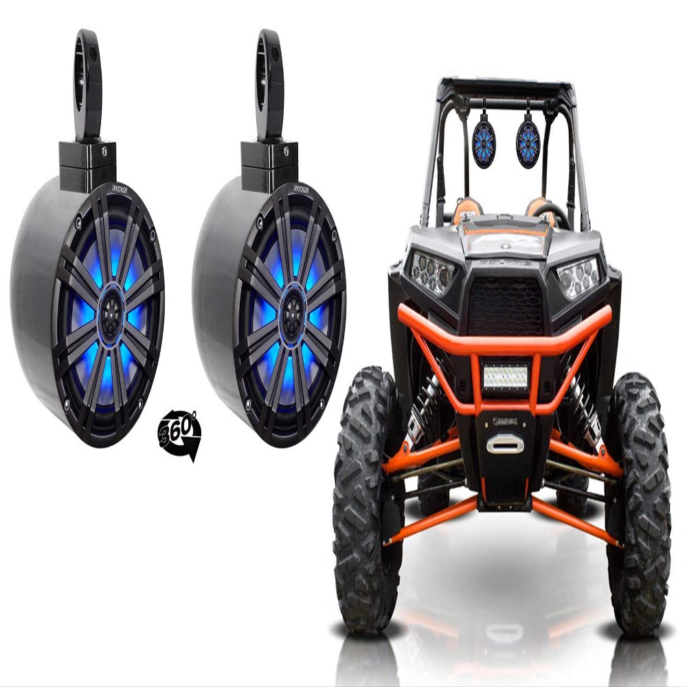 2 Kicker KM8 8" LED 360 Swivel Black Aluminum Tower Speakers for RZR/ATV/UTV